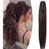 SEGO Extension Coda Capelli Veri Biondi Clip Pinza Cavallo Ponytail Naturale Remy Human Hair Lisci Umani Fascia Unica 45 cm(115 g) #2 Castano Scuro