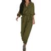 QWUVEDS Wolf Costume da donna elegante a maniche lunghe casual lunghi pantaloni larghi tuta con tasche cintura donna tuta estiva sexy, verde militare, XL