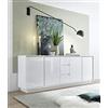 Web Convenienza Madia con 4 Ante e 3 Cassetti Made in Italy - Credenza Contenitore Collezione Ice per Soggiorno Cucina Ingresso Sala da Pranzo, Design moderno originale Bianco Laccato Lucido