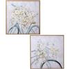 DRW Quadro tela con biciclette e fiori con telaio in legno con vari colori 60 x 60 x 3,5 cm