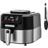 Lellaluka Friggitrice Ad Aria Grill, 5-In-1 Friggitrice Ad Aria Calda Da 6 Litri Con Termometro, 5 Funzioni Di Cottura E Touch Screen,1700w Airfryer & Smokeless Grill