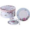 London Boutique Set di 3 Piatti da Dessert da caffè e tè, in Porcellana, Stile Shabby Chic, con Motivo Floreale e Farfalle, in Confezione Regalo (Blu)