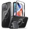 i-Blason Cover [Shield Mag] per iPhone 15 Pro Max con Supporto per Fotocamera, [Compatibile con MagSafe] Custodia Rigida Trasparente Antiurto a 360 Gradi con Protezione Schermo Integrata (Nero)