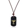 COAI Collana da Uomo in Vera Pelle Italiana con Pendente di Ossidiana Nera con Fenice Incisa, Collana Ossidiana da Uomo