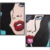 DRW Quadro tela da donna a fumetto con cornice in legno con vari colori 60 x 80 x 3,5 cm