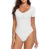 WOWENY Pizzo Body donna Elegante Cerimonia bodysuit donna sexy manica corta con scollo a V Bianco M