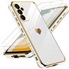 LeYi Cover per Samsung Galaxy A34 5G Custodia con Vetro Temperato [2 Pack], Amore Cuore Paraurti Morbido TPU Sottile Case con Protezione Fotocamera per Samsung A34 5G Donne Bianco