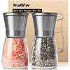 WallEgo Set 2 Macina Sale e Pepe Manuale in Acciaio Inox e Vetro, Macinino per Pepe e Spezie con Nucleo in Ceramica Regolabile, per Cucina e Tavola