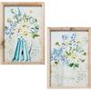 DRW Set di quadri in stile tela con fiori in vaso in tonalità bianche e blu, 24 x 34 x 1,8 cm