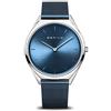 BERING 17039-307 Orologio unisex al quarzo, orologio da polso con cassa in acciaio inossidabile color argento da 39 mm e quadrante blu, cinturino in maglia milanese, vetro zaffiro, 3 ATM