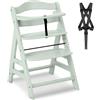 hauck Seggiolone Pappa in Legno Alpha+ - Seggiolone Evolutivo da 6 mesi fino a 90 kg - Sedia Evolutiva con Barra Frontale, Cintura Inguinale e a 5 Punti - Legno Certificato FSC® - Menta