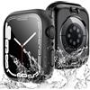 TAURI Cover per Apple Watch Series 9/8/7 41mm,Nero | Certificazione IPX8 Impermeabile,Vetro Temperato Integrato, Custodia ad Alta Sensibilità Touch, Design in PC Rigido, 2 Pezzi