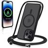 Yoedge Magnetica Cover per iPhone 13 Pro Max 6,7 con Cordino, Compatibile con MagSafe, Custodia Traslucida Opaca Hard PC Sottile TPU Antiurto Protettiva Case con Corda Collana Tracolla Laccio, Nero