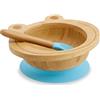 BIOZOYG Set con ciotola di bambù Rana I Ciotola con base a ventosa e cucchiaio - certificato FSC I Splendida scodella in legno di bambù per bambini - ciotola da pappa e muesli rotonda blu