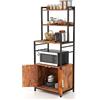 KOMFOTTEU Scaffale Cucina a 4 Ripiani, Scaffale da Pavimento con 2 Ante e 3 Ganci, Scaffalatura in Legno e Metallo, Supporto per Forno a Microonde, Marrone Vintage e Nero, 60 x 40 x 150 cm