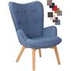 CLP Poltrona Soggiorno con Orecchie Durham in Stoffa E Legno di Faggio I Sedia Lounge Salotto Design Ispirazione Chesterfield, Colore:Blu