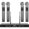 Phenyx Pro Sistema microfonico wireless professionali in metallo a 4 canali con 4 microfoni karaoke, 4x25 frequenze UHF, portata di 200 piedi per canto, chiesa, DJ (PTU-5200-4H)