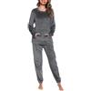 Lovasy Pigiama in Pile Donna Invernale Caldo Pigiama Maniche Lunghe Pigiami Due Pezzi Top e Pantaloni Caldo e Soffice Accogliente per Casa con Tasche B Grigio Scuro XL