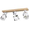 Eglo Kilburn FSC100HB - lampada da soffitto a 3 luci con faretti spot | orientabili, plafoniera in stile rustico, in metallo bianco e legno naturale, spot da soffitto con attacco E27