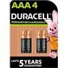 Duracell 4X Duracell AAA Ricaricabili 900 mAh (1 Blister Da 4 Batterie) 4 Pile Ministilo Ricaricabili (HR03/DX2400)