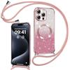 Phoona Cover Magnetica Glitter per iPhone 15 Pro con Cordino, [Compatibile con MagSafe], Brillantini Sottile Lucida TPU Silicone Custodia per iPhone 15 Pro Morbido Antiurto Cover, Rosa