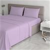 Italian Bed Linen Set Lenzuola Letto Matrimoniale Cotone Max Color, lavorato in Italia - Completo Letto, Lenzuolo Sotto con Angoli, Telo Sopra 240x300 cm e 2 Federe con Patella Interna, Lilla