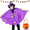 Tuofang Halloween Costume Bambino, Costume da Mantello da Strega con Cappello, Vestito Halloween Bambina con Borsa di Zucca per Halloween Carnevale Cosplay (Viola)