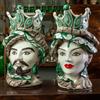 ROYAL SICILY Testa di moro siciliane in ceramica di Caltagirone Concordia Verde Donna-Uomo H. 48 cm