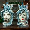ROYAL SICILY Testa di moro in ceramica Siciliana di Caltagirone Concordia Decoro Blu Donna Uomo H. 48 cm
