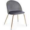 Bizzotto Sedia da Interno Tanya in Velluto colore Grigio Gambe Oro