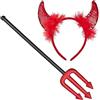 Balinco Costume da diavolo, con corna rosse e tridente, taglia unica, unisex, per Halloween, Carnevale
