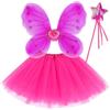 EQLEF Ali da fata, Caldo Rosa Tutu Wings Wand Set Fairy Wings Costume Bambini Principessa Farfalla Wings Butterfly Fancy Dress (Rosso rosa)