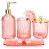 Haturi Set di accessori per il bagno, 4 pezzi, set completo di accessori da bagno in vetro con dispenser per sapone per lozione, portaspazzolino, barattolo da farmacia, vassoio da toeletta, decorazione