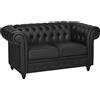 HOMCOM Moderno Divano Due Posti Stile Chesterfield in Ecopelle Nero con Gambe in Legno e Struttura Solida