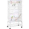 PawHut Gabbia per Uccelli in Acciaio e PP con Posatoi, Giochi, Contenitori per Cibo e Vassoio, 83x53x180 cm, Bianco|Aosom