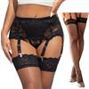 comeondear Reggicalze Donna Hot Completo Taglie Forti Sexy Pizzo con Calze a Rete Autoreggenti Vita Alta Giarrettiera Trasparente con 6 Clip Regolabili Lingerie Curvy Intimo Nero,3XL-4XL