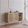 DEGHI Madia 120x71h cm in legno naturale con portabottiglie e 2 ante in rattan - Boheme