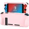 Teyomi® Custodia protettiva in silicone compatibile con Nintendo Switch Grip Cover con 2 scomparti per carte da gioco, assorbimento degli urti, antigraffio e slot per cassette (rosa)