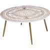 DRW Tavolino Intagliato in Legno Naturale e Gambe in Metallo Oro 90 x 90 x 42 cm, Bianco e Dorato, 90x90x42cm