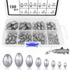 YOUNGSAY 100 PCS Piombi da Pesca, Rimovibile Piombi, 1g/2g/3g/4g/5g/6g/8g/10g Piombini con Scatola Portaoggetti, Adatto per la Pesca in Acqua Dolce e D'altura