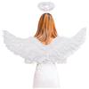 YIMOJOY Ali d'Angelo Bianco con Aureola, 75CM Ali d'Angelo Bambini Costume Ali d'Angelo per Le Ragazze, Ali di Piuma Angelo per Halloween Carnevale Cosplay Party Festa in Maschera