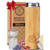 LeafLife Boraccia Termos in Bambù con Infusore per Tè e Filtro - Borraccia Filtrante 500 ml - Mantiene Freddo e Calore per 12 Ore - Borraccia Infusore - Set tisane e infusi regalo - Idee Regalo