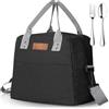 GeeRic 7.5L Borsa Termica+Forchetta+Cucchiaio con Tracolla Regolabile Impermeabile Prova Perdita Riutilizzabil Borsa Frigo Porta Pranzo Cibo Organizzatore per Picnic Scuola Ufficio Adulto Bambini Nero