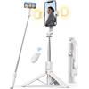 Pnitri Bastone per Selfie Bluetooth Treppiede - 2 Luci Ricaricabili, Più Stabile Treppiede da Viaggio 114 CM Estensibile con Otturatore Remoto per Google, Huawei e altro (Bianco)