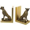 DRW Set di 2 fermalibri con leopardo in resina in nero e oro 15x1019 cm