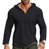 Cooleep Felpa Uomo con Cappuccio Bottoni Maglietta Manica Lunga T Shirt Maniche Lunghe Hoodie da Uomo Nero M