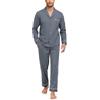 COLORFULLEAF Pigiama da uomo, lungo, 100% cotone, con bottoni, 2 pezzi, biancheria da notte a maniche lunghe, A-grigio., XL
