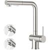 Faustina Rubinetto Cucina estraibile, Miscelatore Monocomando Rubinetto da Cucina per Lavello Girevole a 360° con 2 Funzioni Doccetta ad Alta Pressione in Acciaio Inox spazzolato