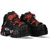 New Rock Stivali Unisex Suola Tank con lacci rossi e dettagli grafici Colore Nero Pelle/Unisex Black Boots Leather Shoelaces M.WALL106-C9, Nero , 43 EU