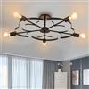 OURLOVEII ø70cm Plafoniera Soffitto Industriale Vintage Lampadario Soggiorno E27 5 Luci, Lampade da Soffitto a Forma di Fiore in Metallo Nera, Plafoniere per Camera da Letto Salotto